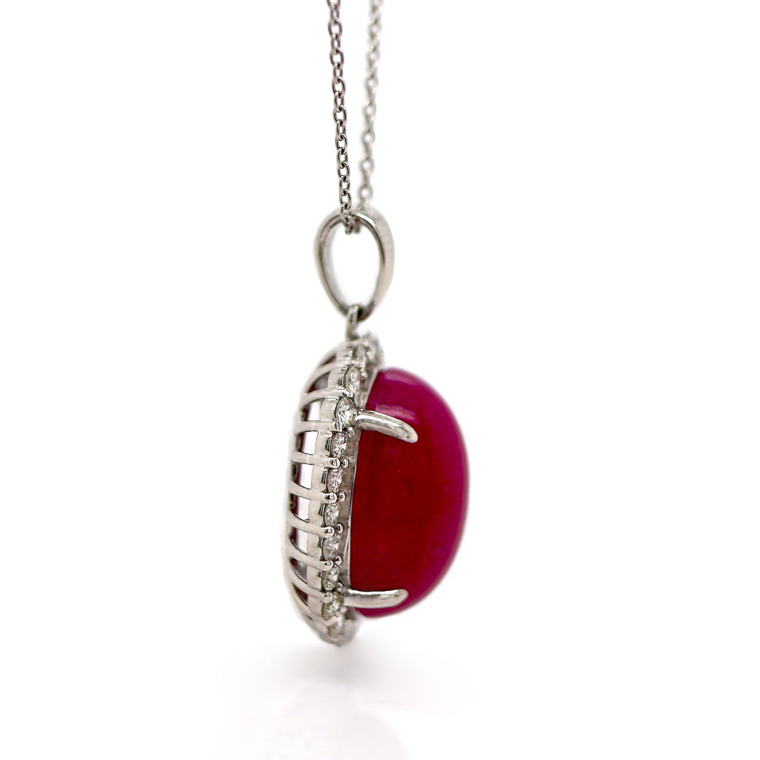 Platinum Myanmar Ruby And Diamond Pendant With Necklace