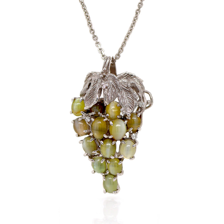 Platinum Chrysoberyl And Diamond Convertible Brooch Pendant With Necklace