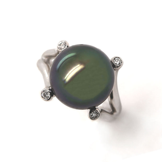 Platinum Tahitian Pearl And Diamond Cocktail Ring