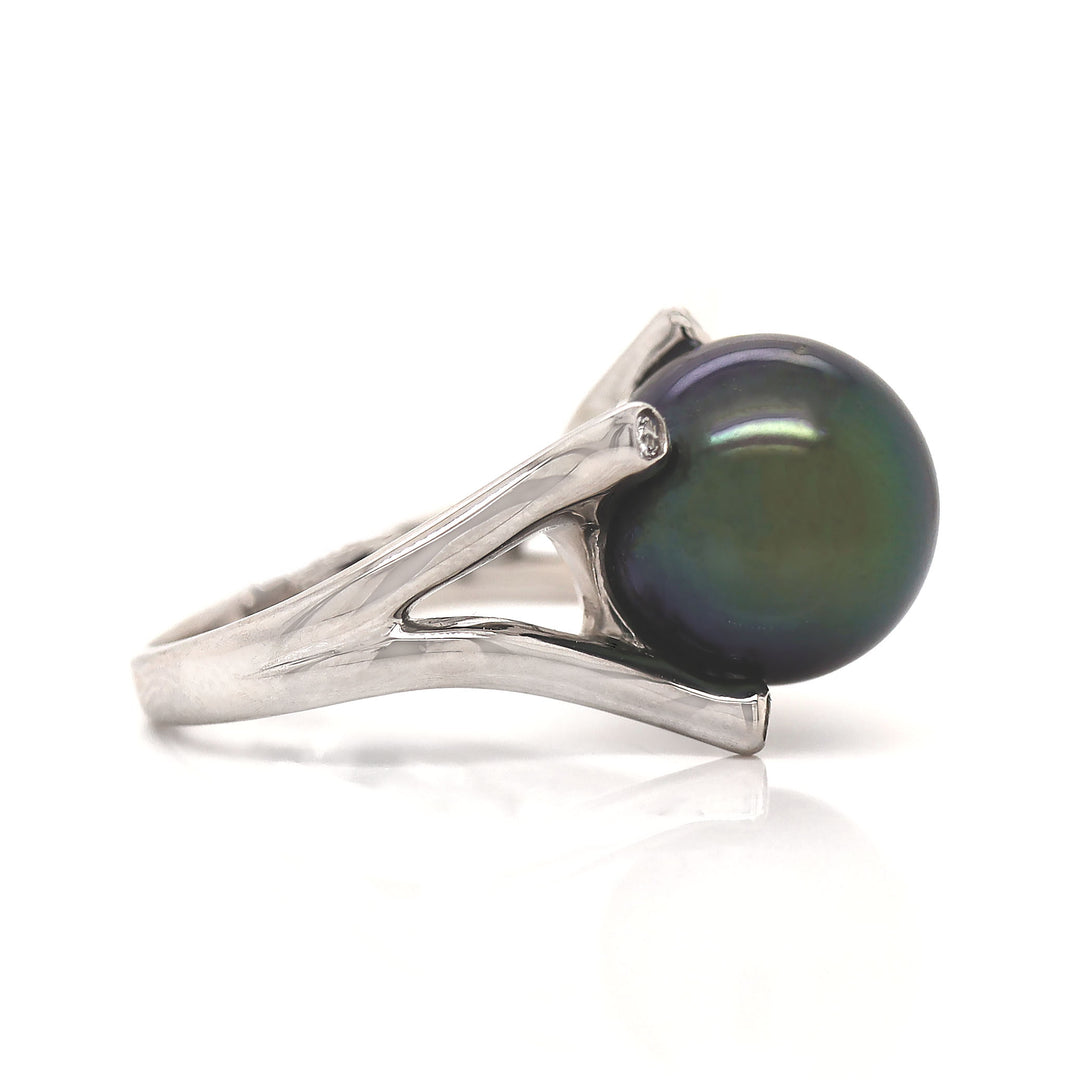 Platinum Tahitian Pearl And Diamond Cocktail Ring