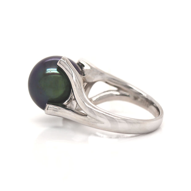 Platinum Tahitian Pearl And Diamond Cocktail Ring