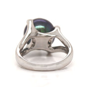 Platinum Tahitian Pearl And Diamond Cocktail Ring