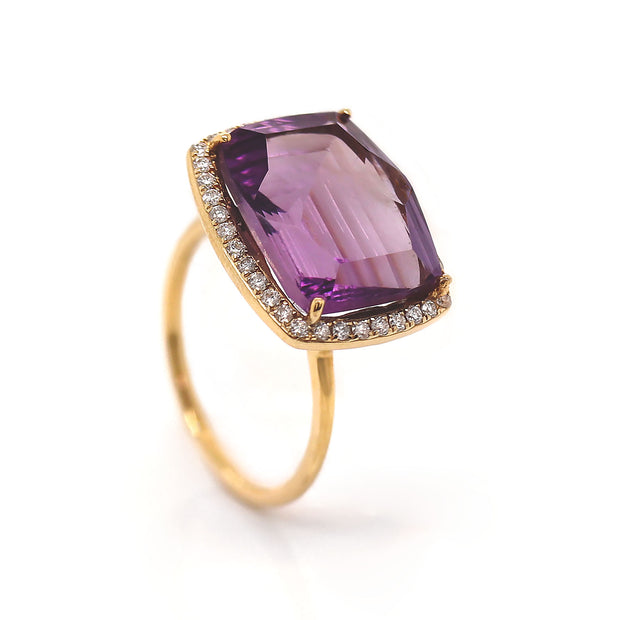 18CT Yellow Gold Amethyst & Diamond Cocktail Ring