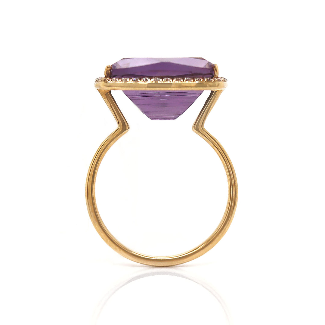 18CT Yellow Gold Amethyst & Diamond Cocktail Ring