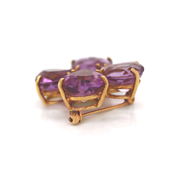 14CT Yellow And White Gold Amethyst And Diamond Clover Brooch