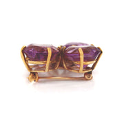 14CT Yellow And White Gold Amethyst And Diamond Clover Brooch