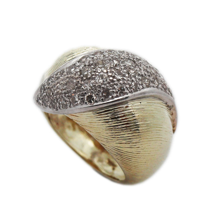 14CT Yellow & White Gold Retro Diamond Bombe Ring