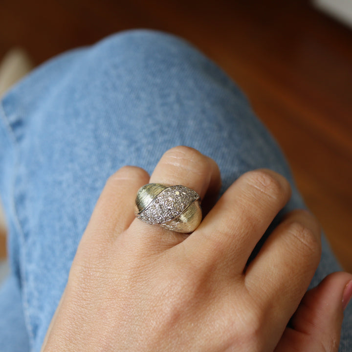 14CT Yellow & White Gold Retro Diamond Bombe Ring