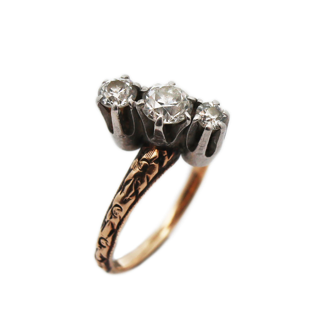 Yellow And White Gold Antique Diamond Trilogy Ring