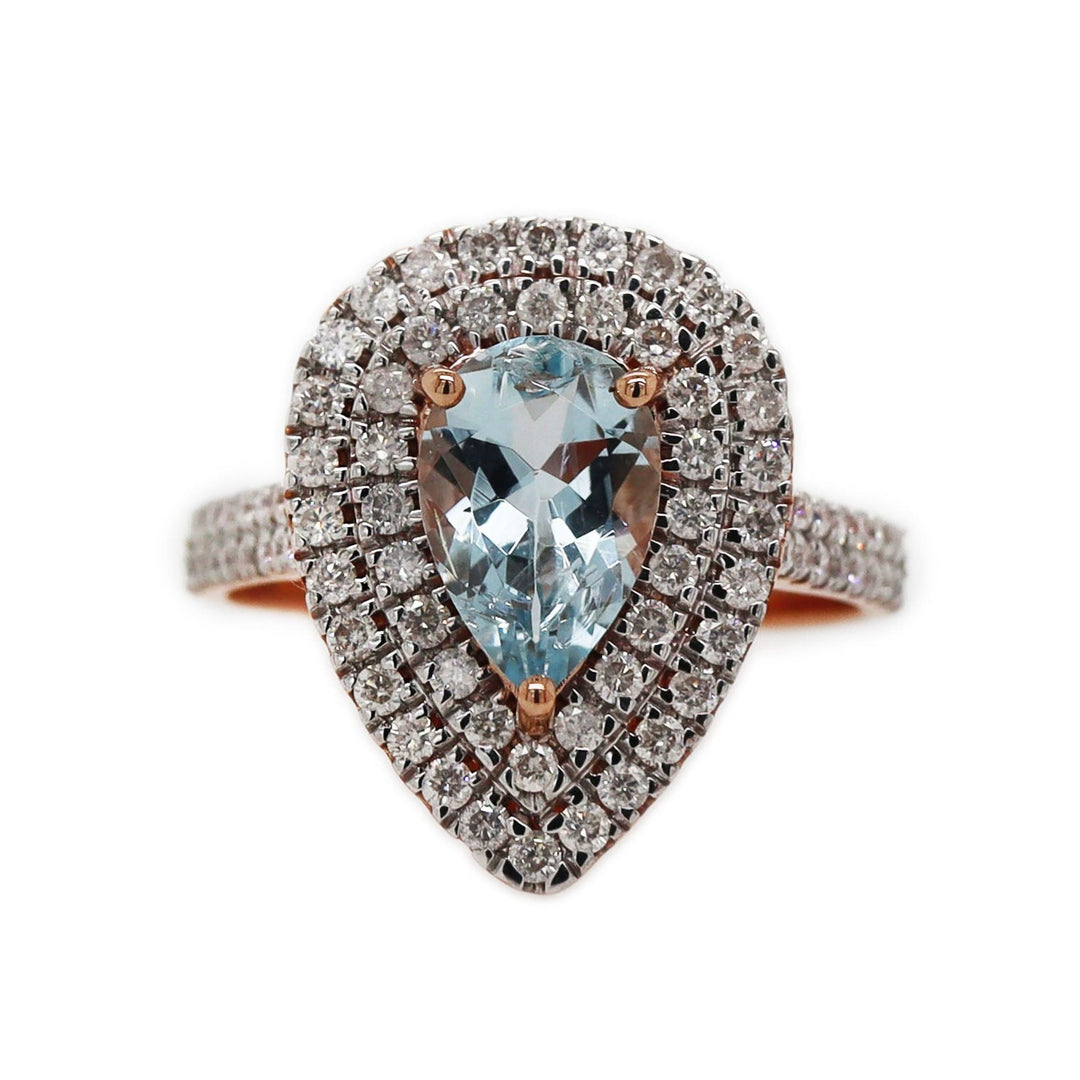 14CT rose gold Aquamarine And Diamond Dress Ring