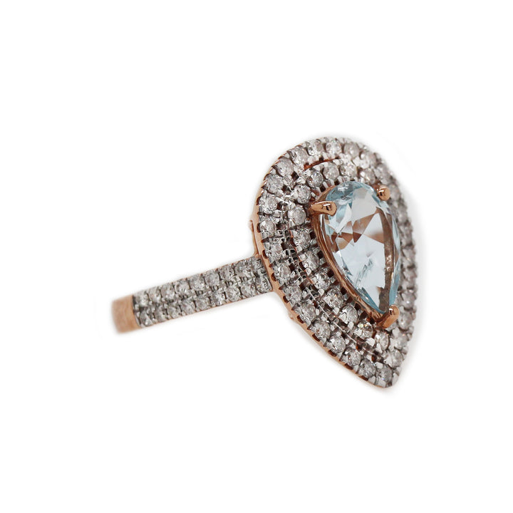 14CT rose gold Aquamarine And Diamond Dress Ring