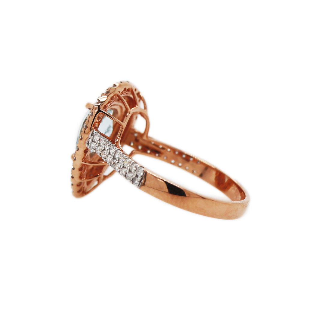 14CT rose gold Aquamarine And Diamond Dress Ring