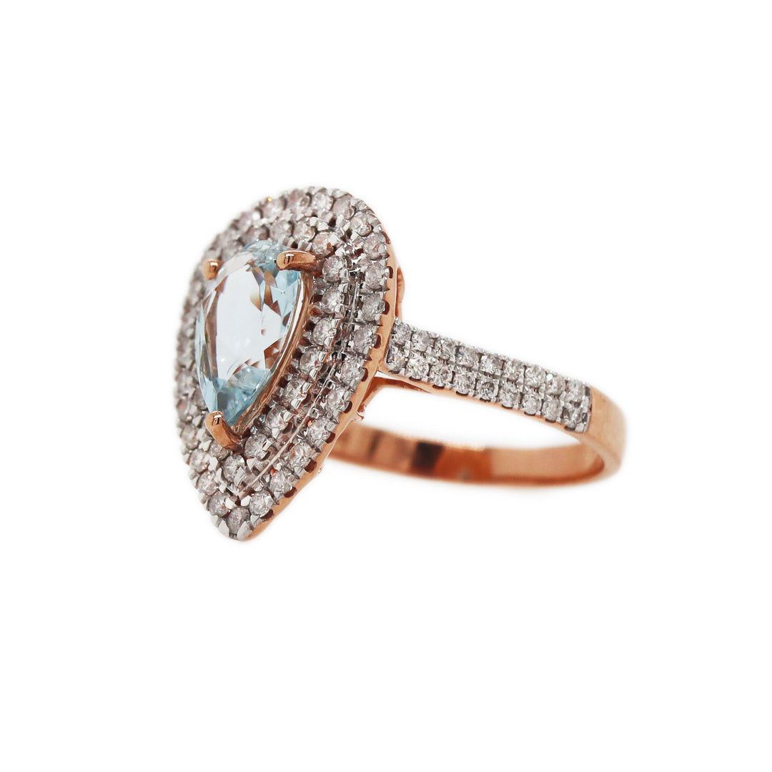 14CT rose gold Aquamarine And Diamond Dress Ring