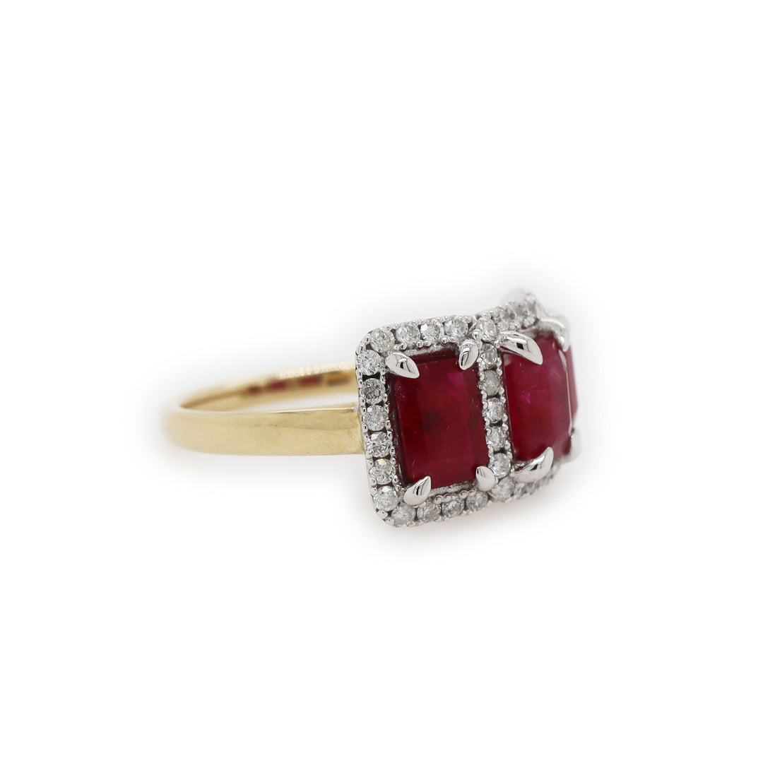 14ct Yellow Gold Ruby And Diamond Trilogy