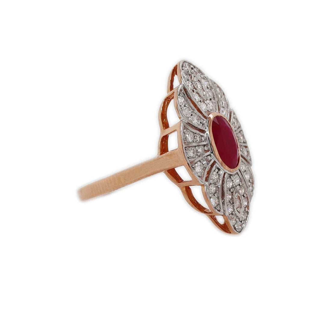 14CT ROSE GOLD RUBY AND DIAMOND RING