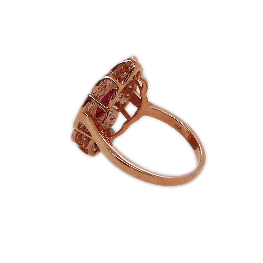 14CT ROSE GOLD RUBY AND DIAMOND RING