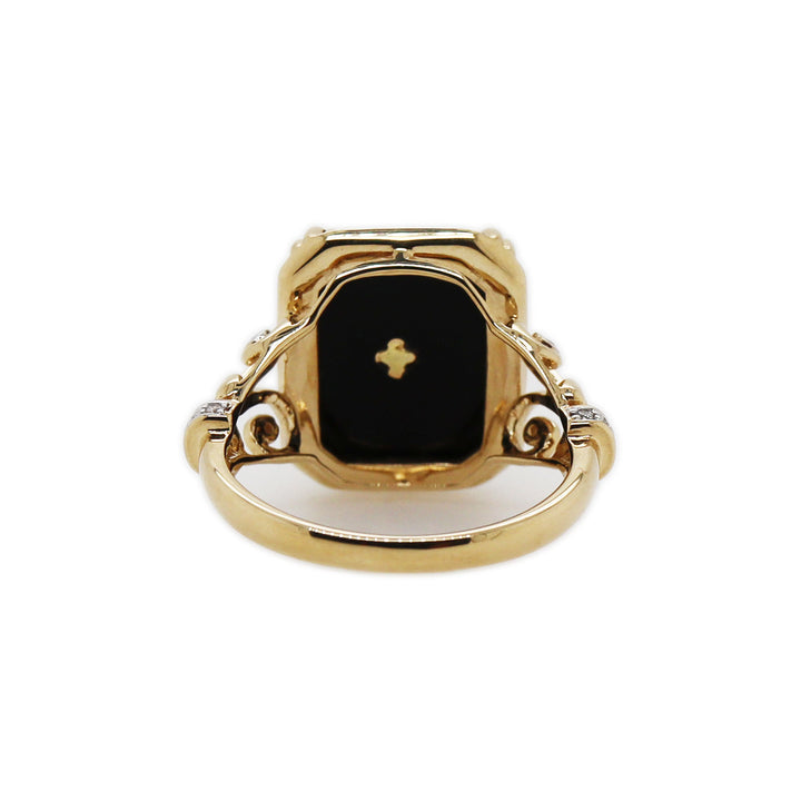 14CT Yellow Gold Black Onyx And Diamond Ring