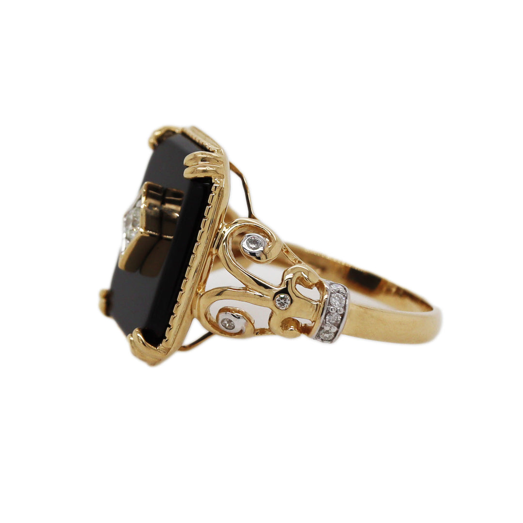 14CT Yellow Gold Black Onyx And Diamond Ring