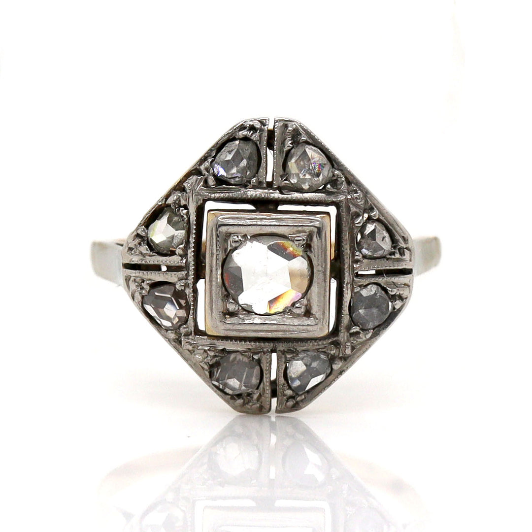 14CT Yellow & White Gold Antique Rose Cut Diamond Ring