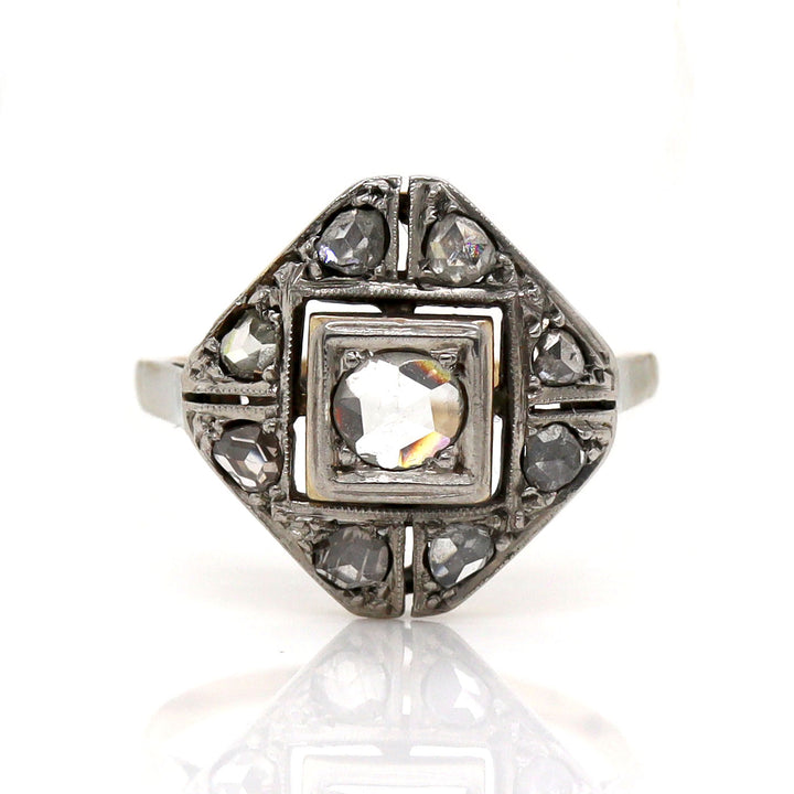 14CT Yellow & White Gold Antique Rose Cut Diamond Ring