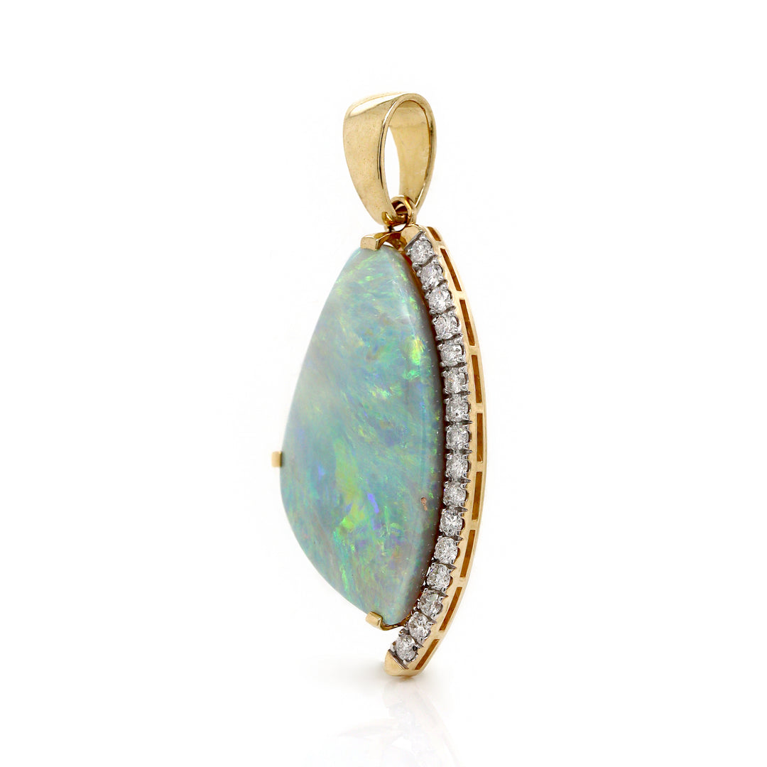 14CT Yellow Gold Australian Opal And Diamond Pendant