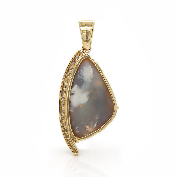 14CT Yellow Gold Australian Opal And Diamond Pendant