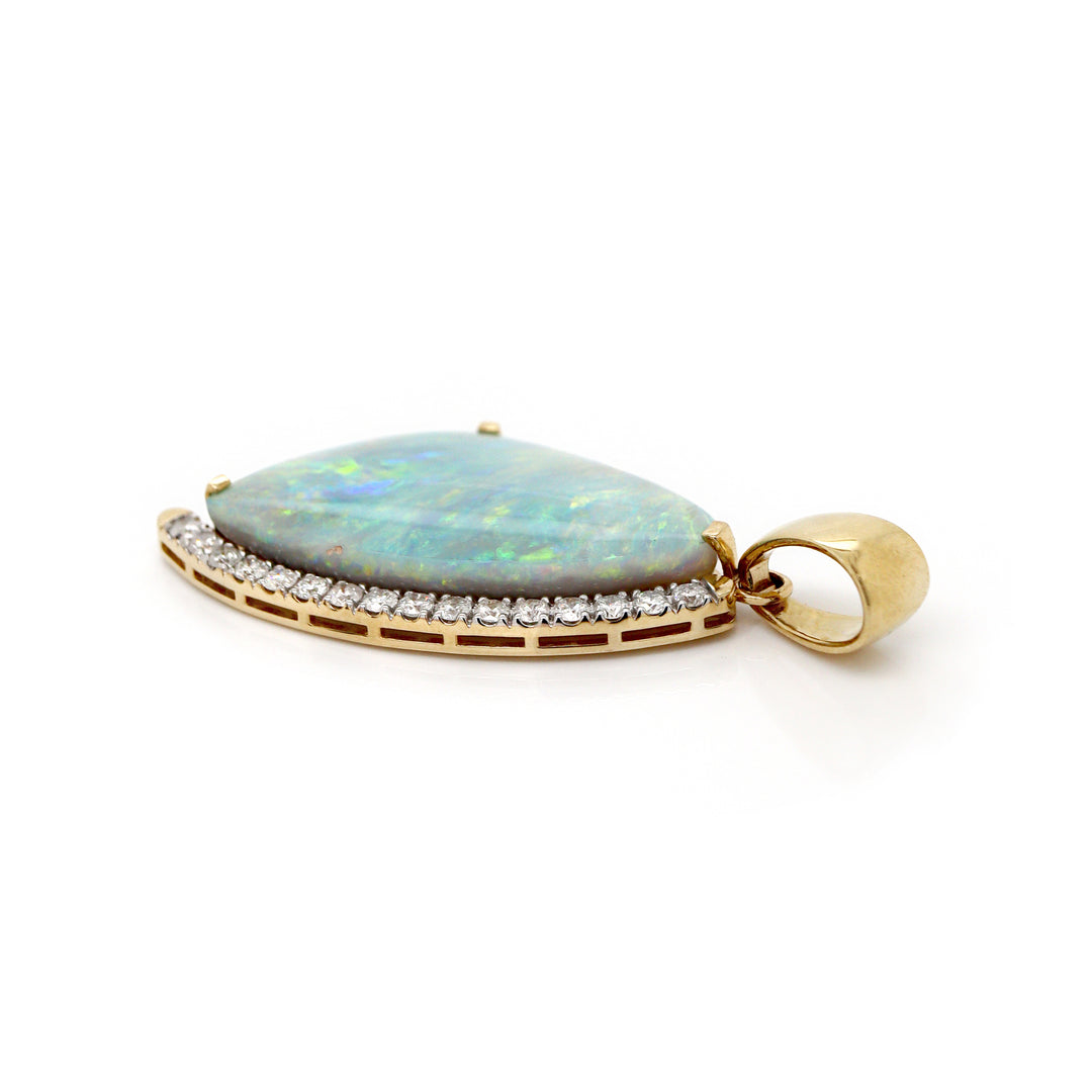 14CT Yellow Gold Australian Opal And Diamond Pendant