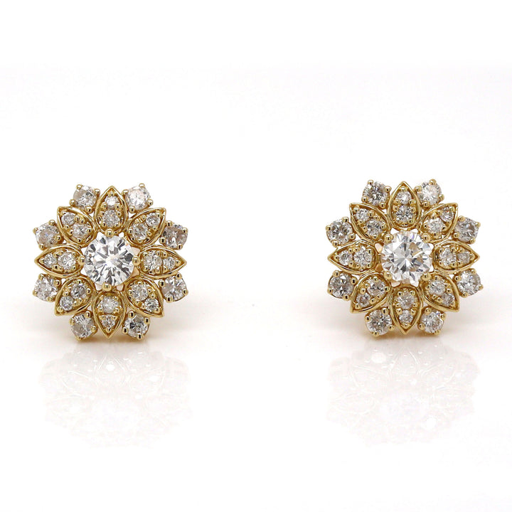 18ct yellow gold diamond star burst earrings