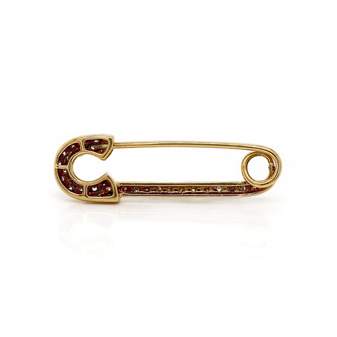 18ct Yellow Gold Diamond Safety Pin Brooch