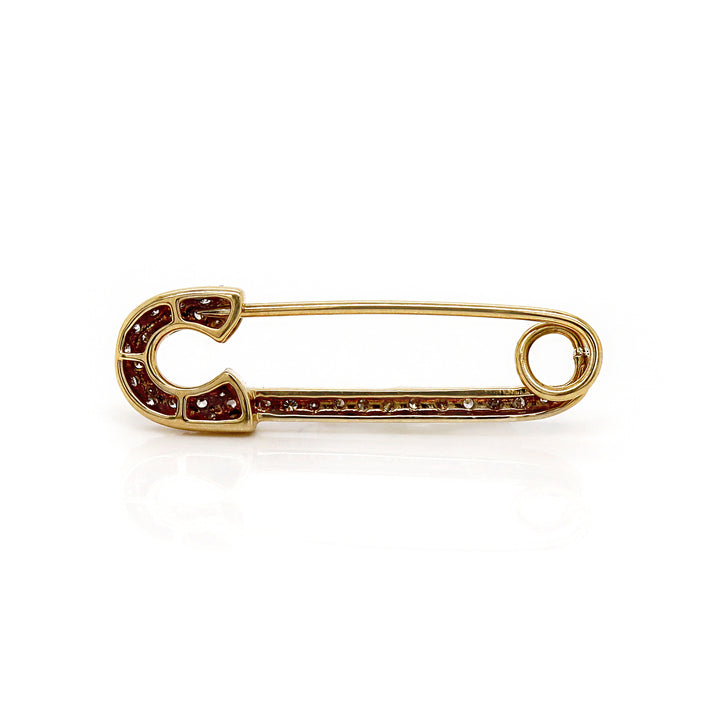 18ct Yellow Gold Diamond Safety Pin Brooch