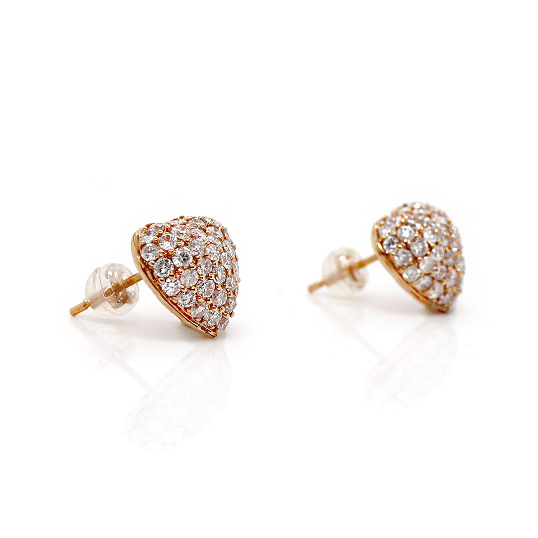 18CT Rose Gold 2.00ct Diamond Pave Heart Earrings