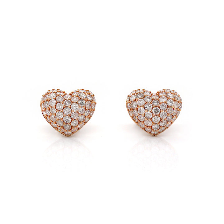 18CT Rose Gold 2.00ct Diamond Pave Heart Earrings