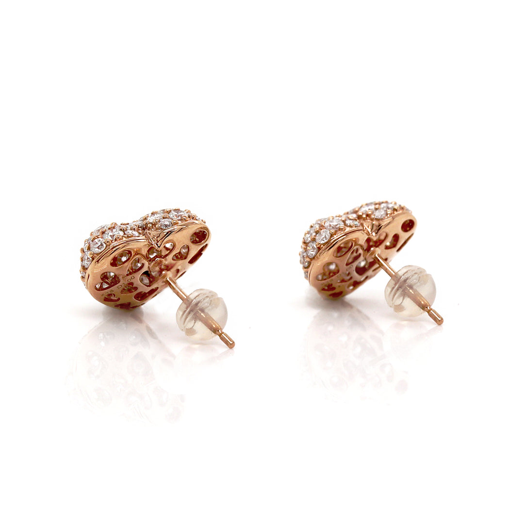 18CT Rose Gold 2.00ct Diamond Pave Heart Earrings