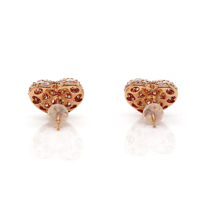 18CT Rose Gold 2.00ct Diamond Pave Heart Earrings