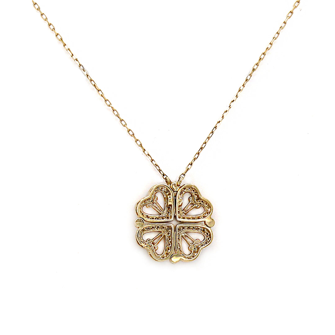 18CT Yellow Gold Diamond Heart Shape Convertible Clover Necklace