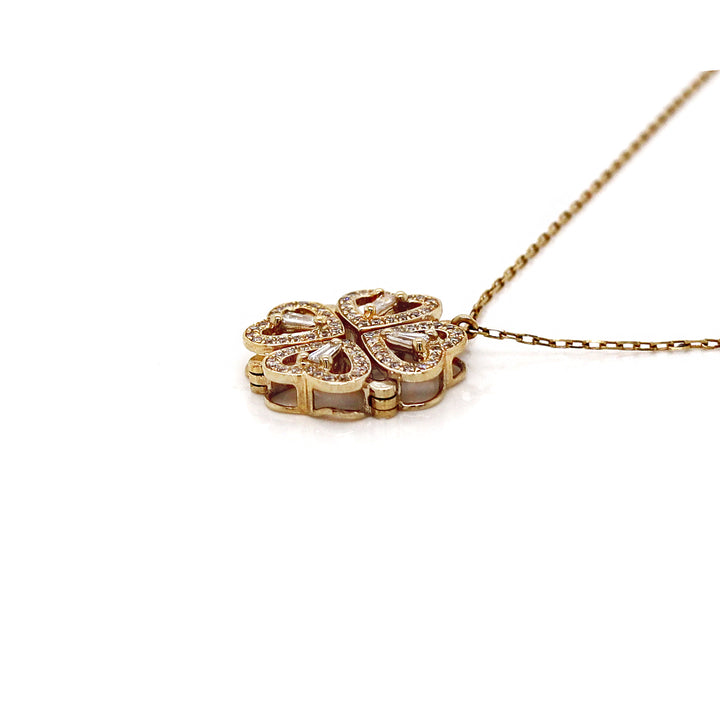 18CT Yellow Gold Diamond Heart Shape Convertible Clover Necklace