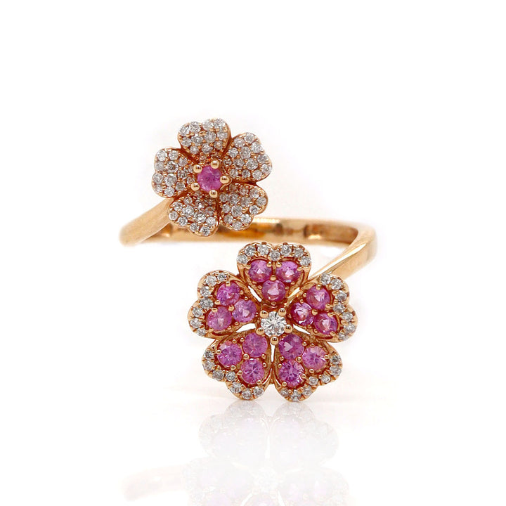 18ct Rose Gold Pink Sapphire & Diamond Flower Ring