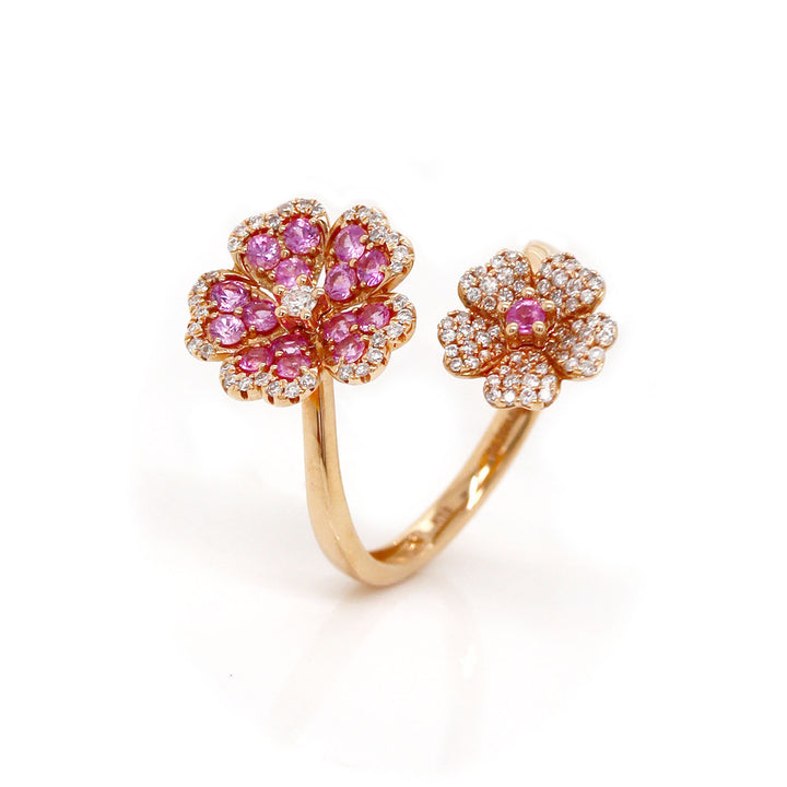 18ct Rose Gold Pink Sapphire & Diamond Flower Ring