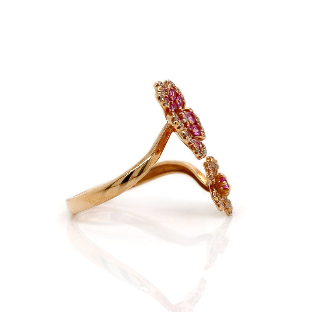 18ct Rose Gold Pink Sapphire & Diamond Flower Ring