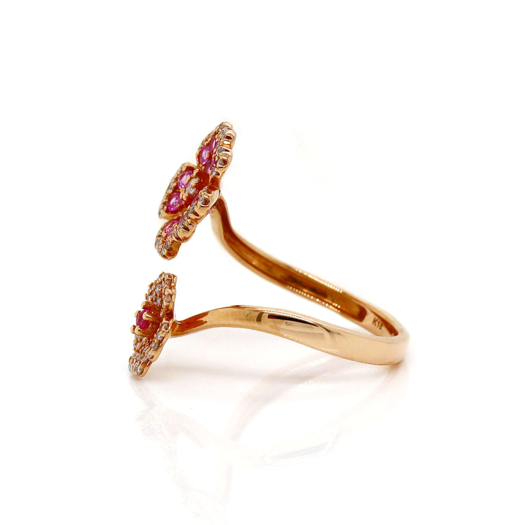 18ct Rose Gold Pink Sapphire & Diamond Flower Ring