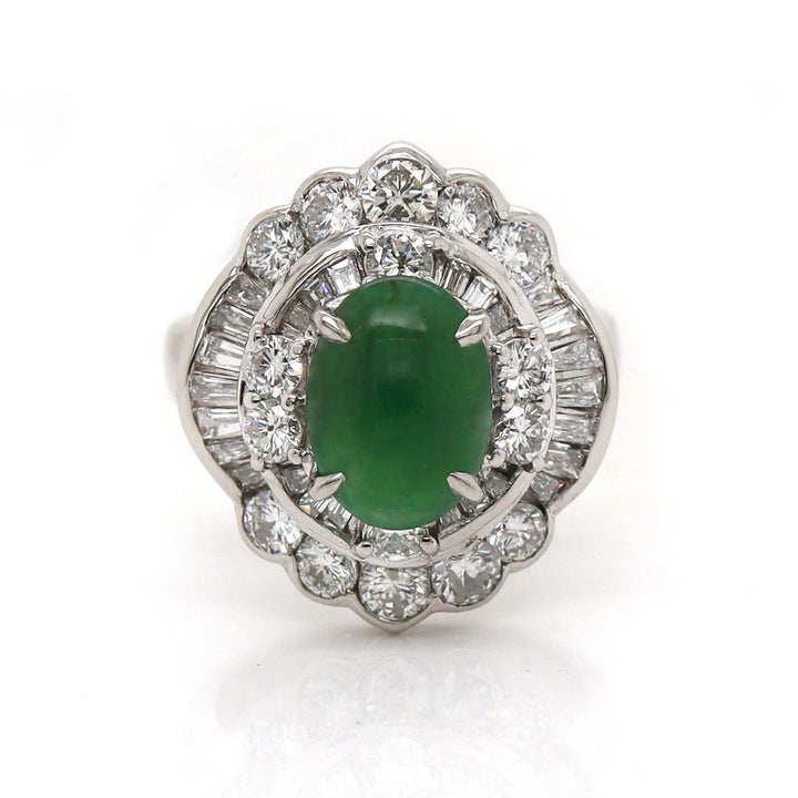 Platinum Pt900 Jade and Diamond Ring