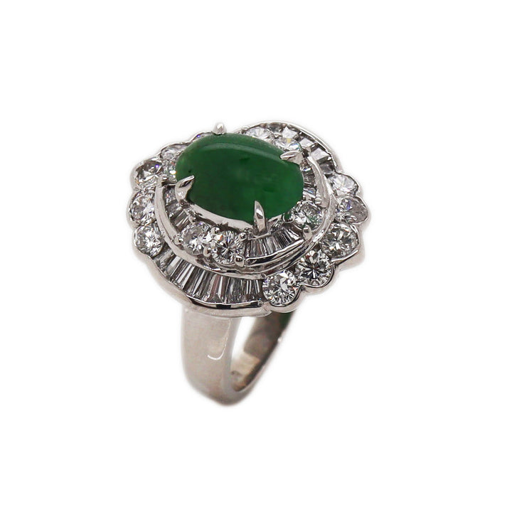 Platinum Pt900 Jade and Diamond Ring