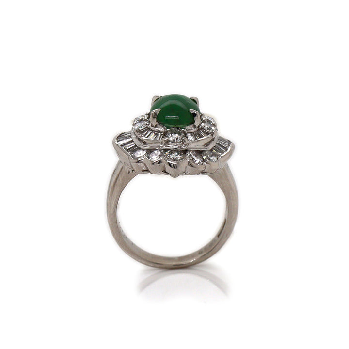 Platinum Pt900 Jade and Diamond Ring