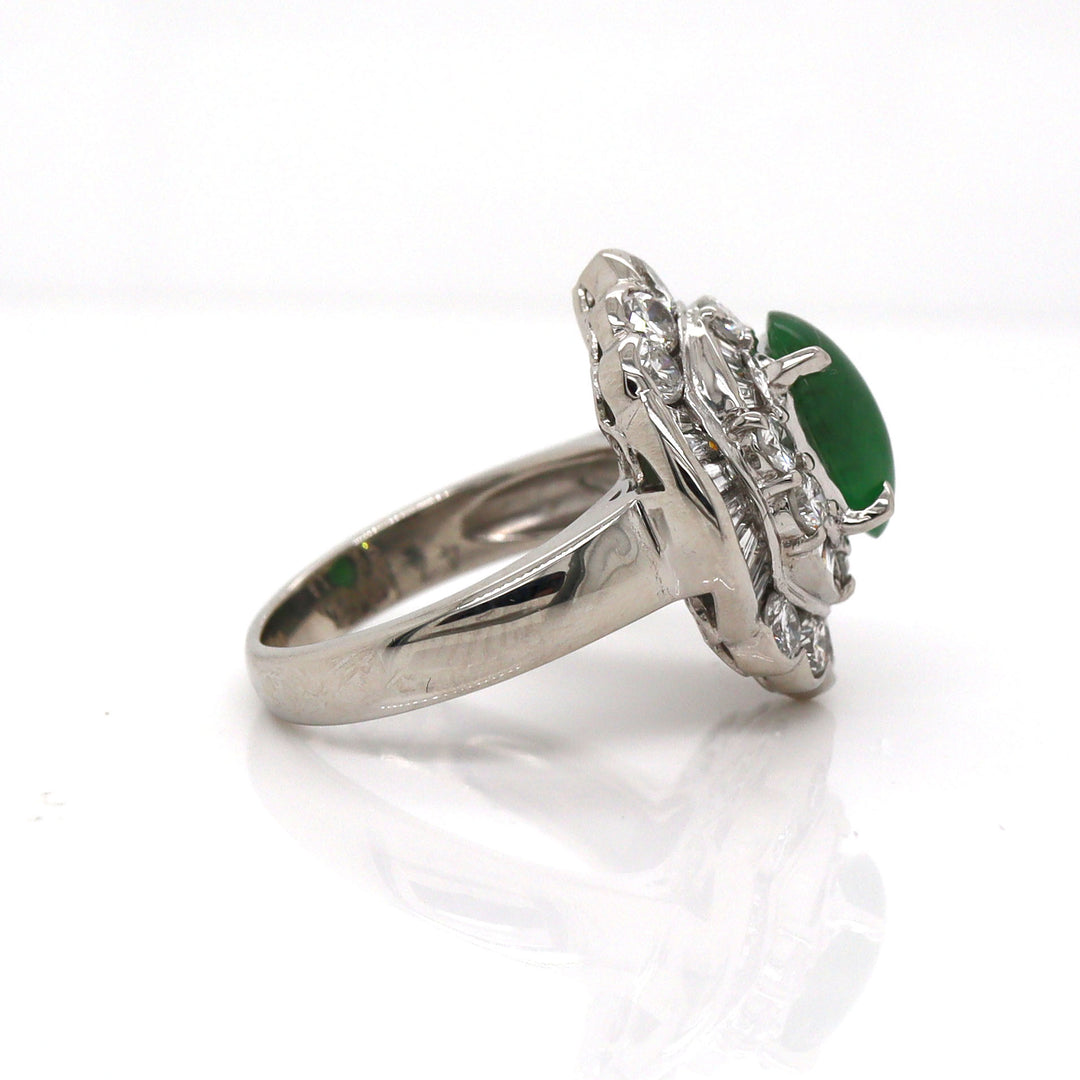 Platinum Pt900 Jade and Diamond Ring