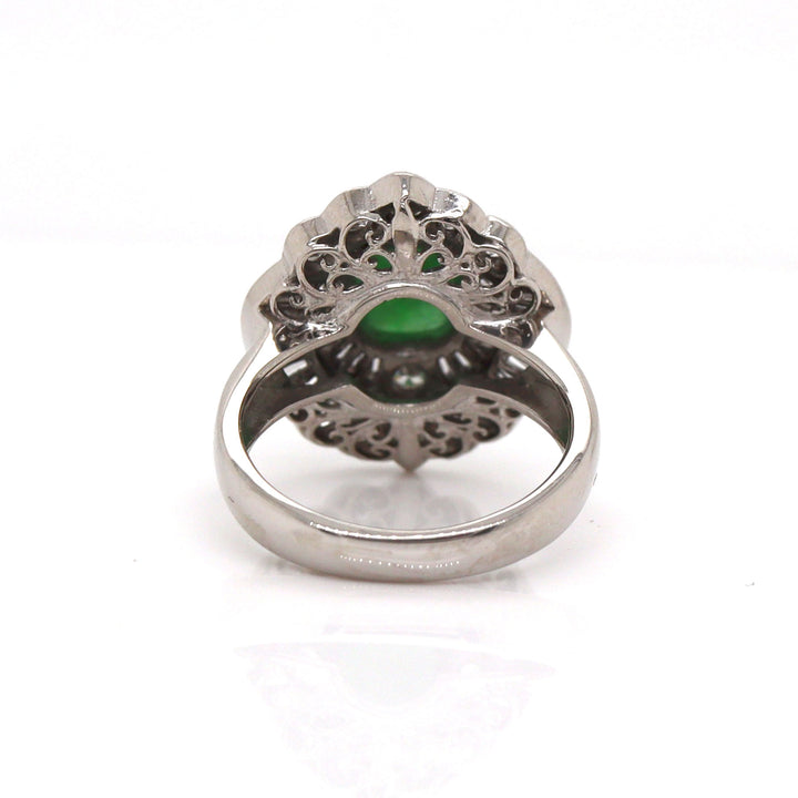 Platinum Pt900 Jade and Diamond Ring