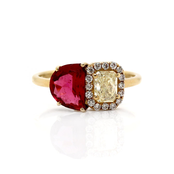 18ct Yellow Gold Pink Tourmaline & Diamond Ring