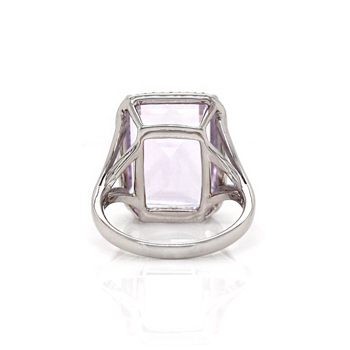 18CT White Gold Rose De France Amethyst And Diamond Cocktail Ring