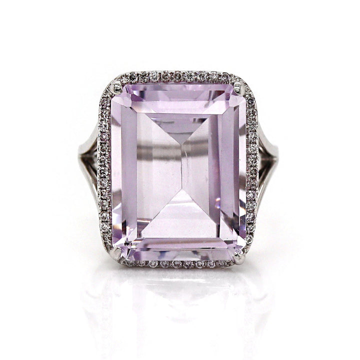 18CT White Gold Rose De France Amethyst And Diamond Cocktail Ring