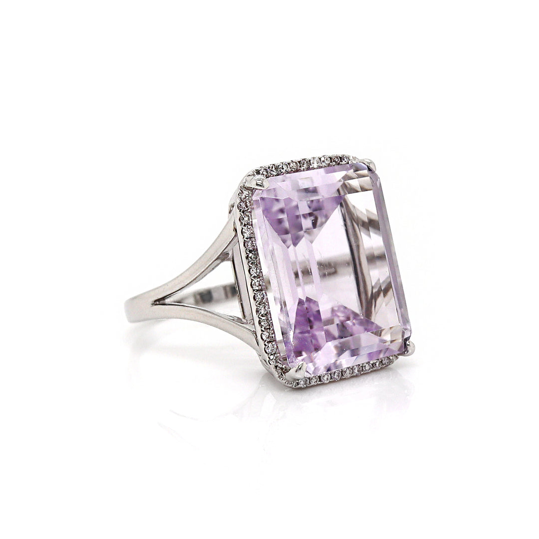 18CT White Gold Rose De France Amethyst And Diamond Cocktail Ring