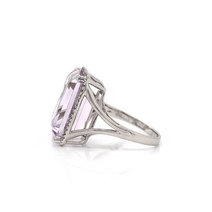 18CT White Gold Rose De France Amethyst And Diamond Cocktail Ring